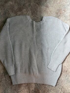 Women's Light Gray Waffle Knit Crew Sweater